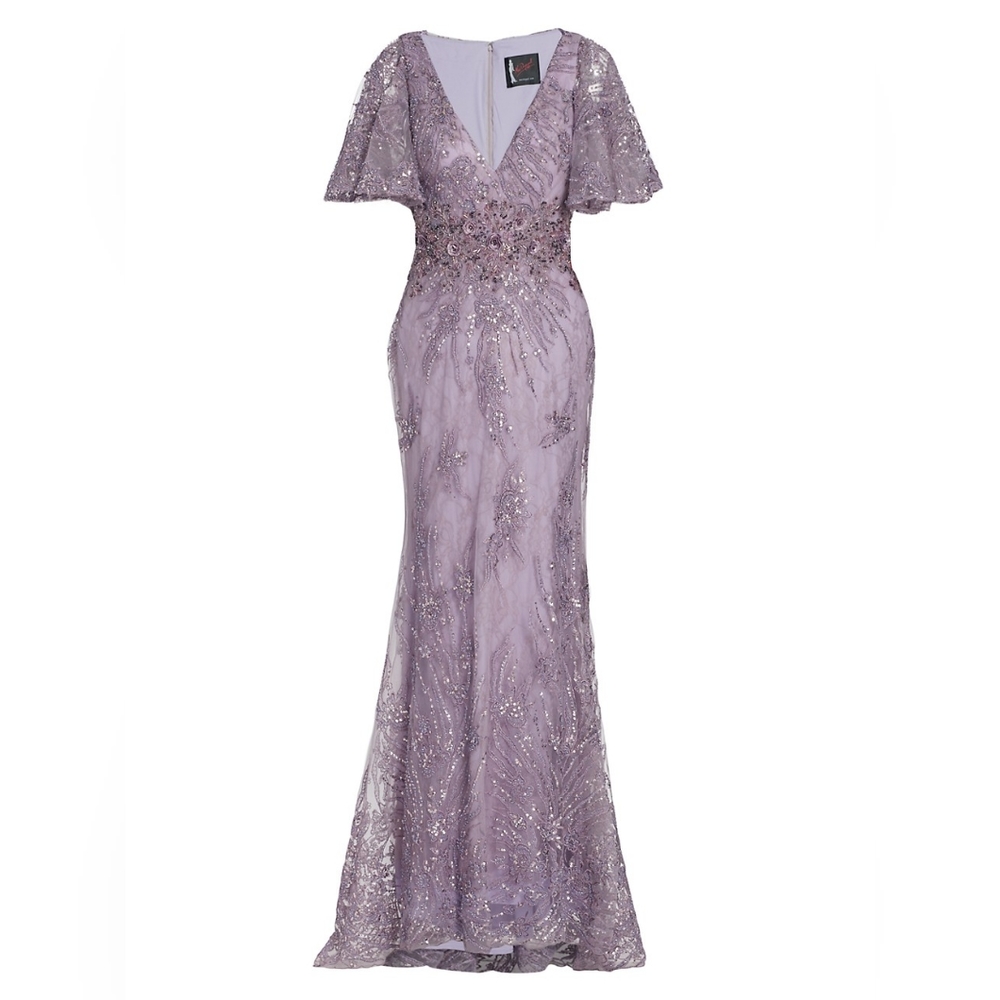 Mac Duggal Lace Long used once... sleeves were altered by seamstress less flutte